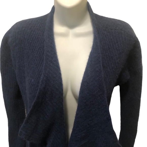 Griffin 100% Cashmere Open Cardigan Sz. M Navy Blue Long Sleeve Cascade Front - Picture 5 of 6